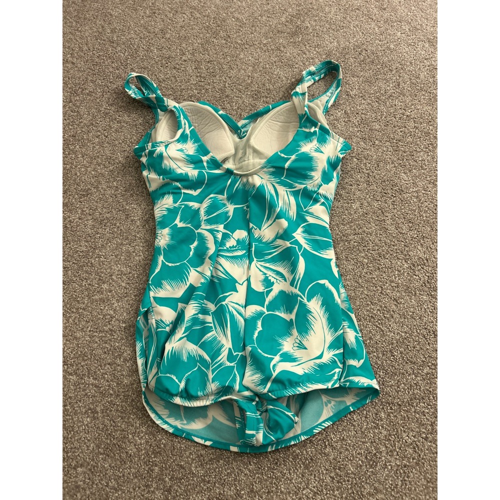 Croft‎ & Barrow Swim Dress Womens 12 Teal Floral Excellent Ruched One Piece - Picture 8 of 10